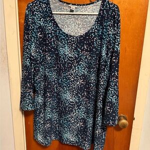 Croft & Barrow Women's Navy and Aqua Patterned Blouse